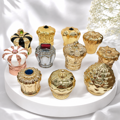satın al Custom Zinc-Alloy Crown-shaped Perfume Caps with Luxury Finishes, Precision-Engineered Fit, and Moisture Resistance Çevrimiçi üretim