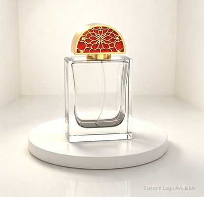 satın almak Yarım daireli Çürük Çiçekli Zamac Parfüm Kapağı Kızıl Enamel Altın Kaplama ve Özel Logo gravürü ile Çevrimiçi üretim