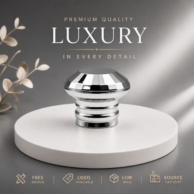 satın al Premium Geometrik Yüzeyli Kubbe Çoklu Yüzük Krom Gümüş Çinko Alaşımlı Parfüm Kapağı Katı Ağır Zamak Metal Kapak Üst Düzey Tasarımcı Parfüm Ambalajı Manyetik Çevrimiçi üretim