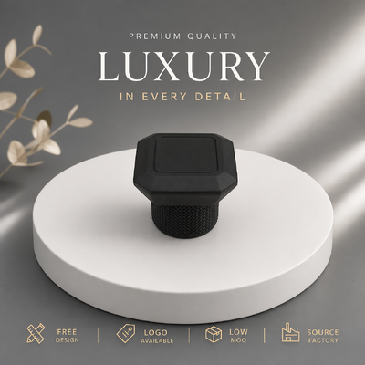 Knurled Dokulu Zamak Koku Kapağı Mat Siyah Sekizgen Parfüm Şişesi Üstü Özel Logo Baskılı Parfüm Ambalajı İçin