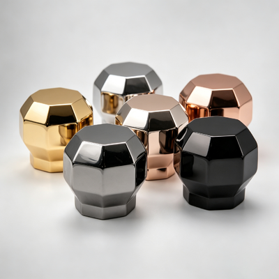 Fabrika Toptan Çok Yönlü Elmas Top Şekilli Zamak Parfüm Kapağı 3D Geometrik Kesim Metal Parfüm Şişesi Kılıfı Altın Gümüş Rose Gold Siyah Gunmetal Özel Logo