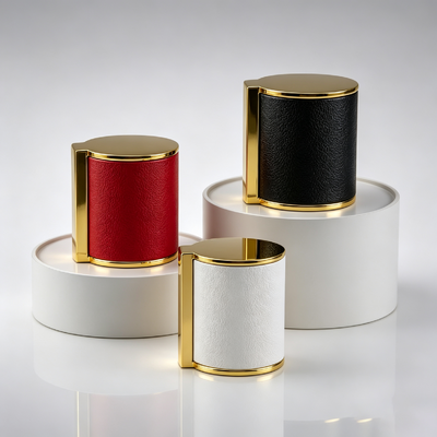 Deri sarılmış silindir zinc alaşımı Parfüm Kapak Metal Trim Zamac Kapak Özel Logo Parfüm şişesi için OEM